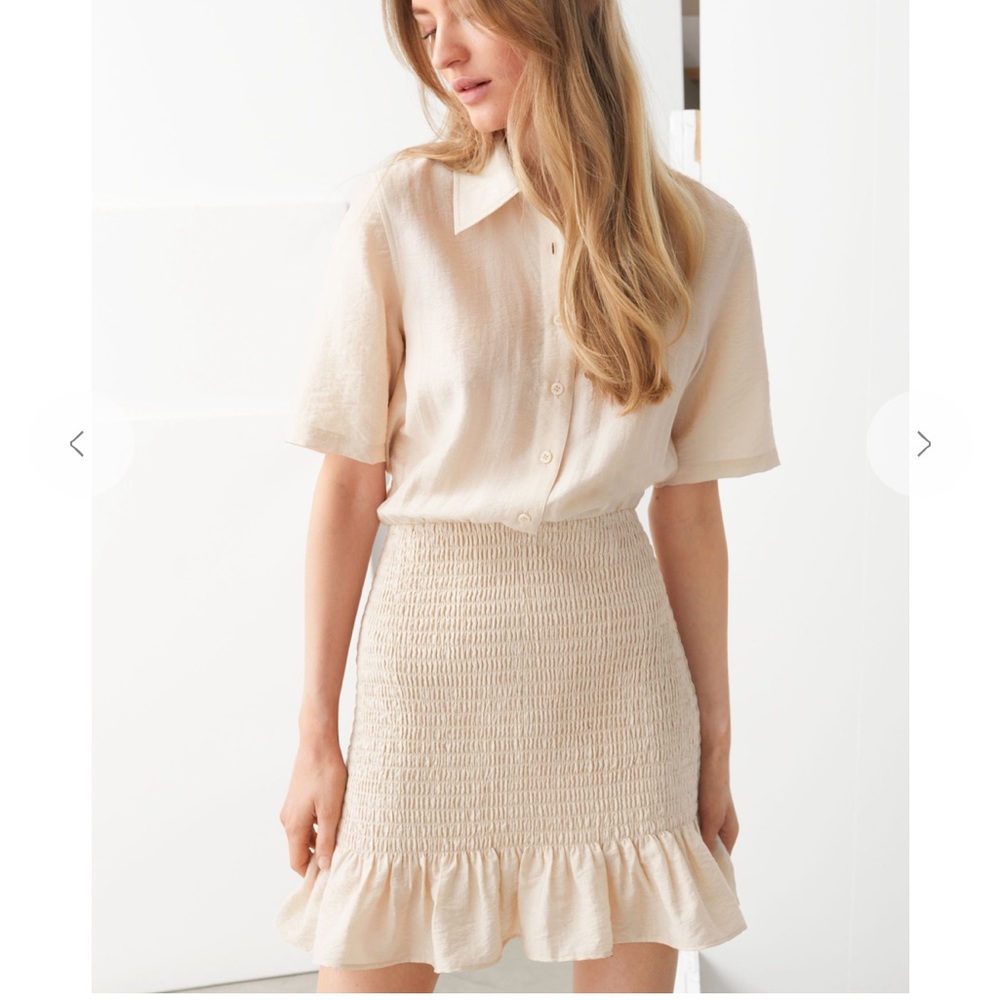 & other stories smocked button up collar mini dress